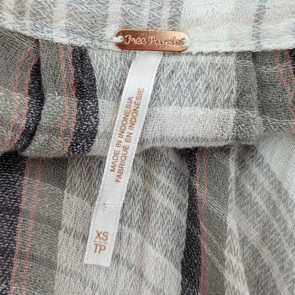 FREE PEOPLE Tunic Mini Dress XS‎ Beige Plaid Red Moon Cotton Blend Gauze Cottage